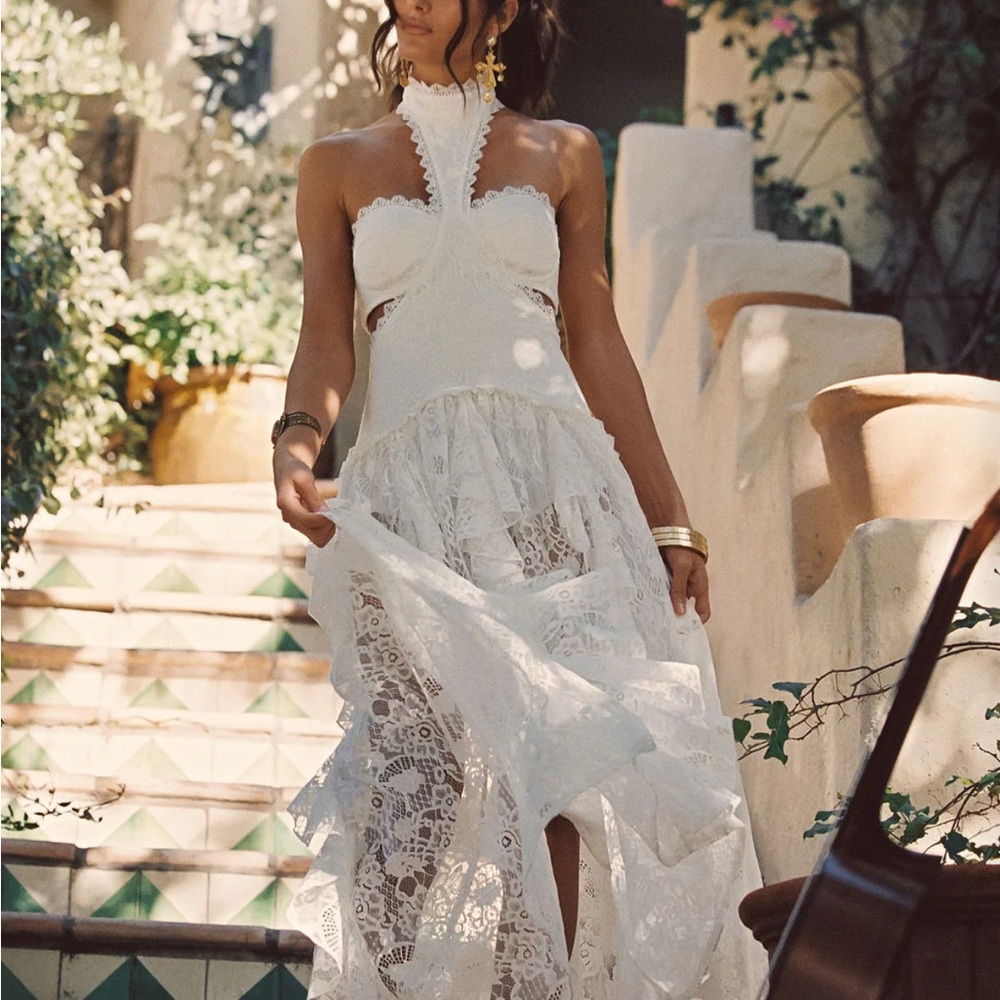 12th Tribe Strapless White Lace Dress
